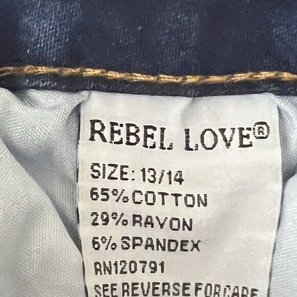 Rebel Love Women Distressed Patch Mid Wash Blue Skinny Stretch Jean Sz 13/14 NWT - Picture 10 of 14